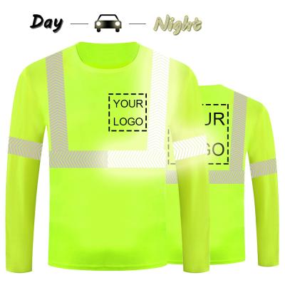 China Reflective Man Reflect Custom Green Safety T-Shirt Sport Long Sleeve Safety Clothes for sale