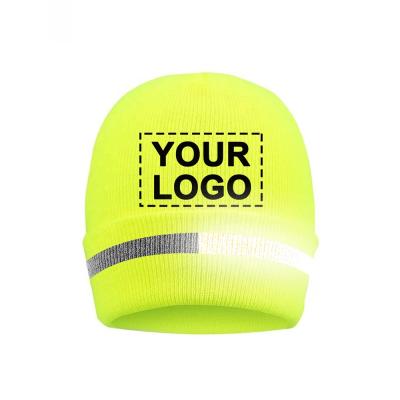 China Outdoor Work Hot Sale Winter Knitted Beanies Safety Embroidery Stitchwork Reflective Marks for sale