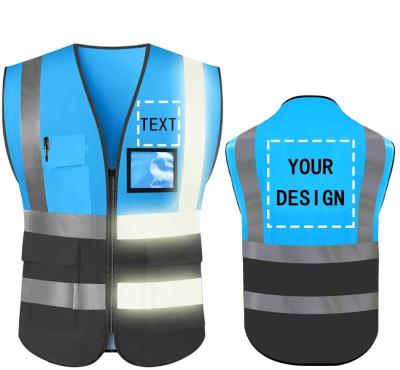 China Custom Men Low Price Logo Safety Vest Good Fabric Custom Made Winter Custom Blue Reflect Safety Vest for sale