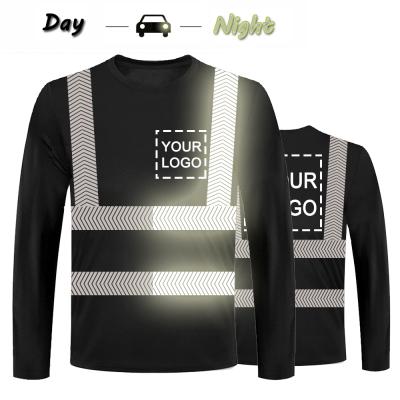 China Wholesale Reflective Long Sleeve Hi Vis Safety Round Neck Reflective T-Shirt With Fishbone Reflective Branding for sale