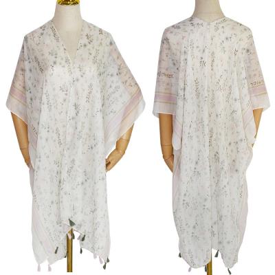 China Viable Women Print Shawl Tassel Fringe Decorative Thin Scarf Wholesale Kimono for sale