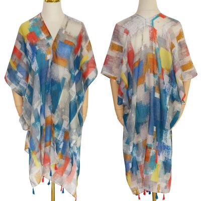 China 2022 viable spring and summer tassel shawls women's wholesale cape kimono for sale