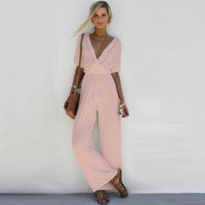 China Sale Women Long Sleeve Hot Viable Short V-neck Loose Knitted Jumpsuit for sale