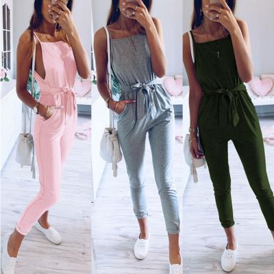 China Viable Hot Selling Ladies Casual Halter Belt Pocket Halter Back Lace Up Jumpsuit for sale