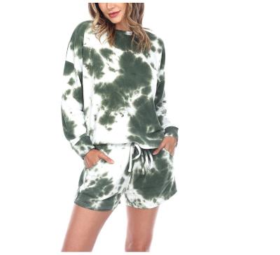 China Anti-pilling Women's Tie Dye Sets Lounge Set Two Piece T-shirt And Shorts Knit Set for sale