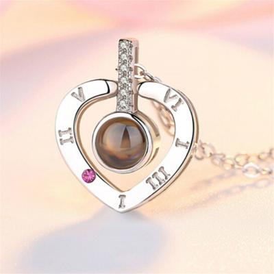 China Dropshipping I Love You Wedding Anniversary Projection Photo Necklace S925 Sterling Silver Pendant Necklace Wedding Romantic Heart Gift for sale