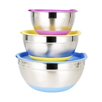 China Sustainable Custom Mixing Bowl Stainless Steel Salad Bowl Set Serving Bowls With Lid for sale