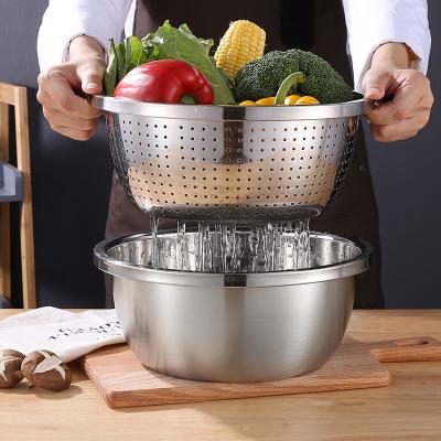 China Viable Wholesale Fruit Vegetable Rice Blanching Basket Stainless Steel Colander Bowl Metal Mixing Bowls for sale