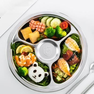 China Sustainable Metal School Hospital Divided 4 Compartments Tray Stainless Steel 201 Lunch Bento Tray Plate for sale