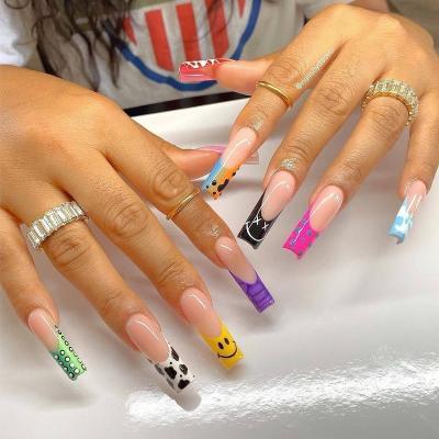 China Easy Use Press On Nails Salesman Long Coffin Colorful Artificial Acrylic Ballerina Summer False French Nails Press On Nails for sale