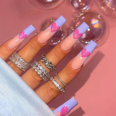 China Easy Use Summer Colored Press On Nails Black Matte Artificial Acrylic Press On Long Coffin Nails Pink Fake Nails Custom for sale