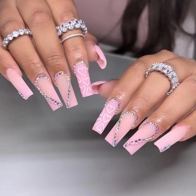 China Easy Use Luxury Press On Nails With Diamond False Nails Kit Wholesale Long Acrylic Artificial Coffin Nails Press On Nails for sale