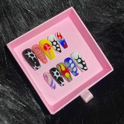 China Easy Use Private Label 24Pcs FalseNails With Pink Blue Black White Artificial French Glue False Presson Nails Custom Nail Box Press On Na for sale