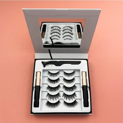 China Natural Custom Long Magnetic Eyelashes Kit Wholesale Magnetic Eyelash Set with Waterproof Eyeliner 5 Magnet Magnetic Eyelashes for sale