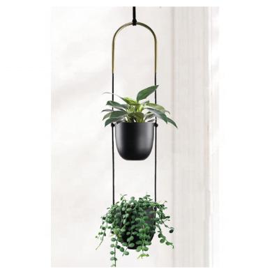 China Handcrafted Modern Metal Hanging Planter for Indoor Outdoor Plants with Hook 2 Tier Boho Wall and Uncelling Flower Potted Plant Holder Home Decor for sale