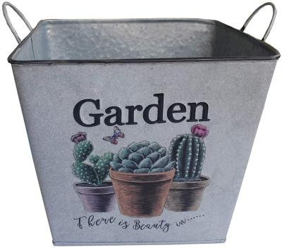 China Wholesale Large Capacity Garden Metal Flower Bucket Customized Flower Pot With Hanger Making for sale