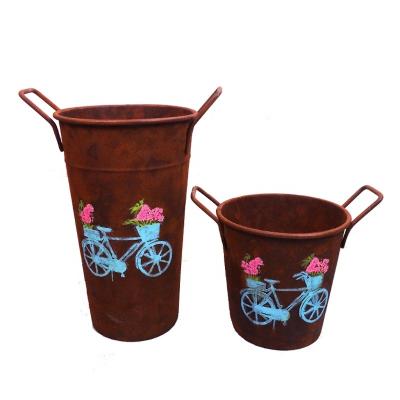 China Rustic Decor Farmhouse Europe Garden Decorative Galvanized French Metal Flower Bucket for sale