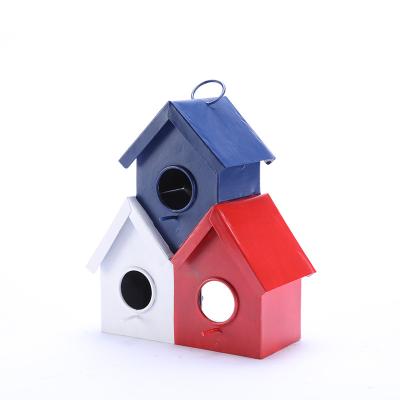 China Small Sustainable Decorative Handmade Iron Metal Garden Bird House Outdoor for sale