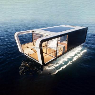 China Modern Luxury Floating Modular Mobile Houseboat Sea Barge On Water Prefab House for sale