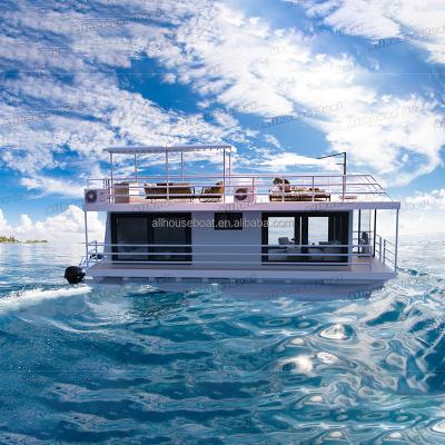 China Allhouse Luxury Floating Home Prefab Welded Welded Aluminum Barge Pontoon Modern Aluminum Houseboat New Design for sale