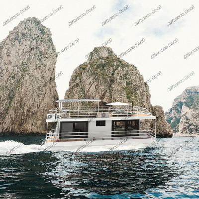 China Allhouse Modern Aluminum Yacht Water House Fishing Houseboat China Luxury Pontoon Houseboat For Family Party for sale