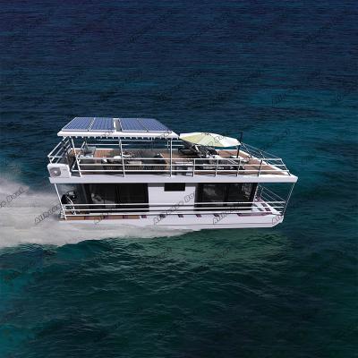 China Modern Hot Selling Aluminum Family Using Pontoon Houseboat Hotel Luxury Floating Inflatable Prefab Houseboat for sale