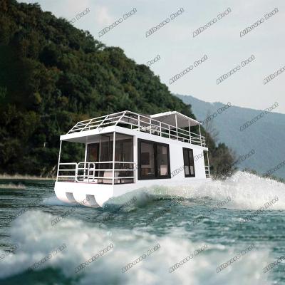 China Allhouse Modern Inflatable Houseboat Mini Boathouse Houseboat Floating Pontoon for sale