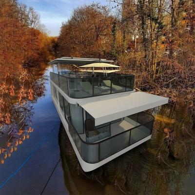 China Luxury Floating Home Prefab Welded Aluminum Barge Pontoon Modern Aluminum Houseboat New Design for sale