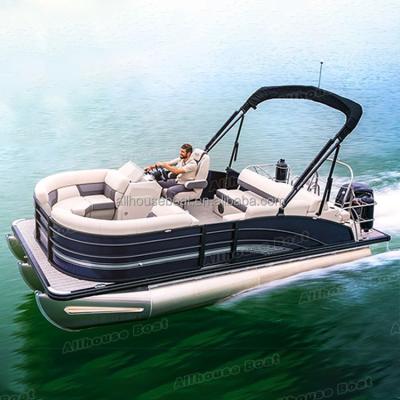 China Luxury Family Entertainment 25ft Fiberglass Pontoon Boats Bimini Top Fishing Pontoon Boat Toy Party Boats For Sale for sale