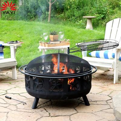 China Outdoor Heater Burner Wood Burning Firebowl Mesh Lid Folding Rustproof Fire Pit Deep Round Camping Metal Portable Fireproof Grill for sale