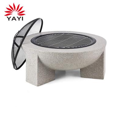 China YAYI MgO Round and Metal MgO Fire Pit with BBQ Grill Rack Cooking Fire Mines Wood Burning Outdoor Garden for sale