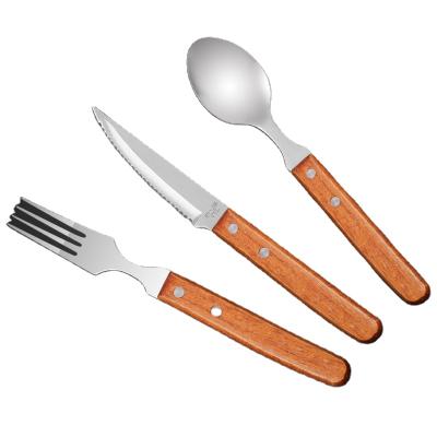 China 3 Pcs Stainless Steel Western Cutlery Set with Wooden Handle for Hotel Restaurant Steak Knives Cutlery Set for sale