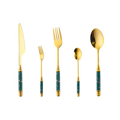 China Western Luxurious Nordic Gold Mix Cutlery Set 18/10 Stainless Steel Ceramic Handle Gold Cutlery for sale