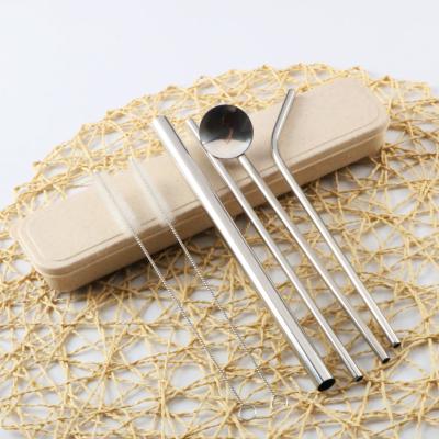 China Sustainable Eco-Friendly Straws Set With Box Reusable Stainless Steel Metal Bubble Tea Coffee Stirrer Spoon Straw Set for sale