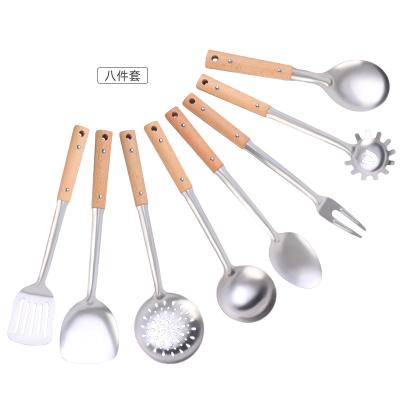 China Sustainable Set 8pcs Stainless Steel Cookware Set With Wooden Handle Utensil Set Kitchen Cooking for sale