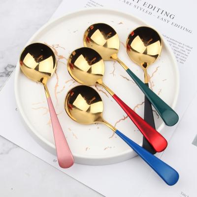 China Creative Popular Polish Non Sticky Spoon Mirror Stainless Steel Metal Spoon Eco-friendly Sustainable Dinner for sale