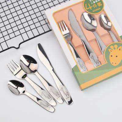 China Viable Baby Preschooler Cutlery Set Fork Spoon Knife Baby Shaping Stainless Steel Flatware Set for sale