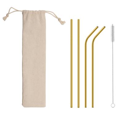 China Viable Gold Color Drinking Straw With Logo 304 Stainless Steel Metal Bag Customized Straw Set for sale