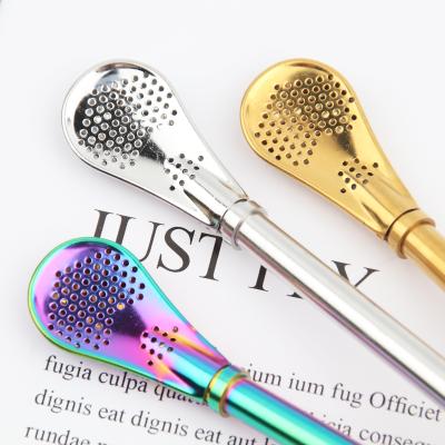 China Viable Factory Wholesale Filter Spoon 304 Stainless Steel Food Grade Metal Drinking Straws Yerba Mate for sale