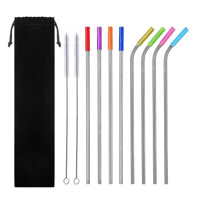 China Sustainable Eco - Friendly Drinking Straws Set 304 Stainless Steel Straw Silicone Reusable Tip for sale