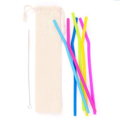 China Sustainable Colorful Reusable Silicone Straw Set With Eco - Friendly Drinking Bag Silicone Straw for sale