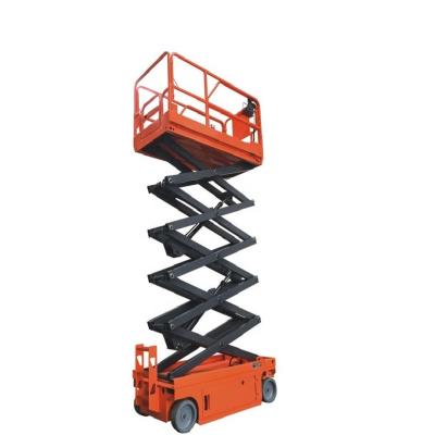 China Pure-electric self-propelled hotels scissor type hydraulic fork lifting truck for sale