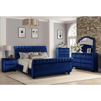 China Pinzhi Furniture Hot Sale Adjustable Bed King Size Chesterfield Blue Luxury Velvet Bed (Other) for Hotel Bedrooms for sale