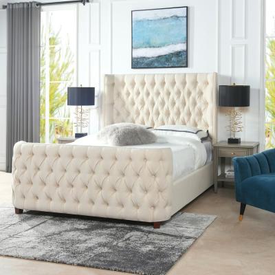 China Nailhead Trim New Arrival Bed Design Modern Bedroom Sets Upholstered Double Queen Beds Wood Frame for sale