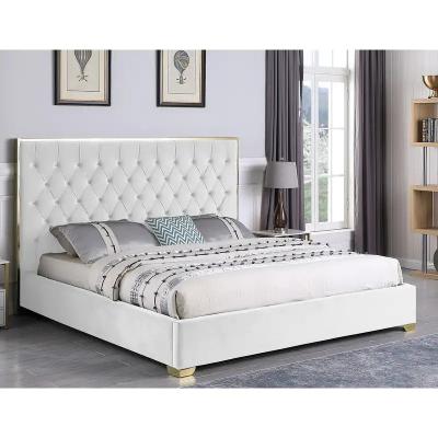 China Nailhead Balance Factory Sell Gold Steel Bed Hotel Camas Queen Size Wooden View Bed Beds With Storage for sale