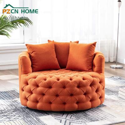 China Storage Pinzhi Home Luxury Velvet Tufted Round Swivel Barrel Chair For Living Room And Bedroom for sale