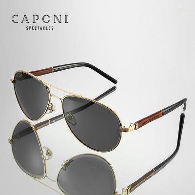 China Classic Retro Sunglasses CAPONI Fashion Metal and Wood Frame Polarized 2021 Sunglasses Men 2022 Men's Sunglasses for sale