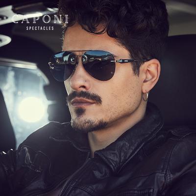 China Newest fashion CAPONI sunglasses brand design bridge alloy frame double driving anti UV400 polarized vintage sunglasses for men for sale