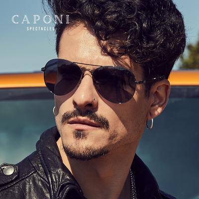 China CAPONI Aviation Metal Frame Spring Polarized Driving Sun Pilot Glasses Men High Quality Oversized Sunglasses Alloy Leg Sunglasses Men CP3104 for sale