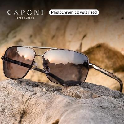 China CAPONI Square Photochromic Mens Sunglasses Polarized Brand Design Anti Ray Shades Driving Square Sun Glass Classic Men UV400 CP8724 for sale